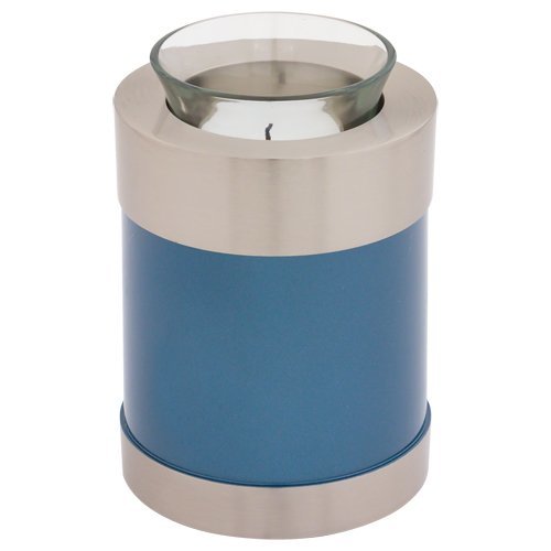 Adria Peacock Blue Tealight Urn - 5 Inches High, Enamel Metal Finish, Religious Style Design