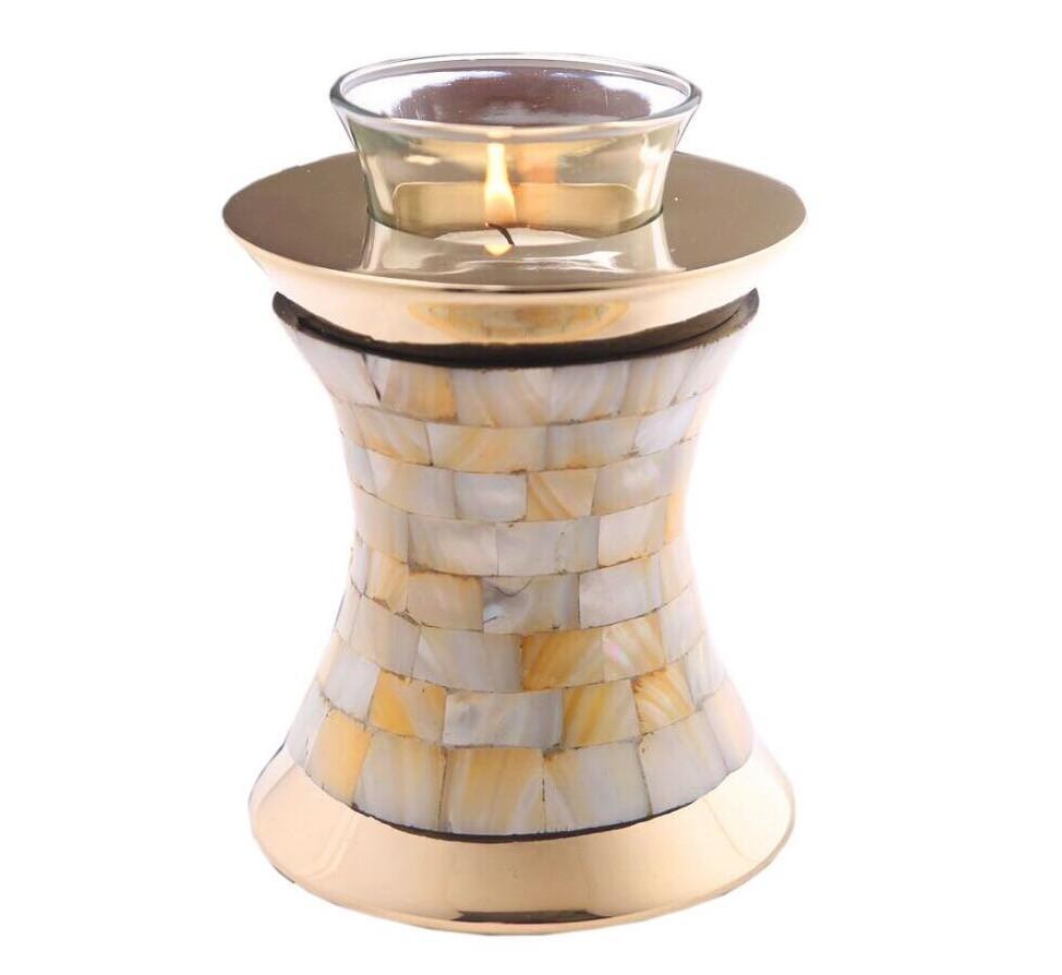 Shiny Gold Tealight Mother Of Pearl Cremation Urn
