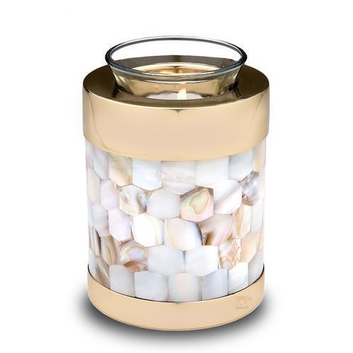 Shiny Gold Tealight Mother Of Pearl Cremation Urn