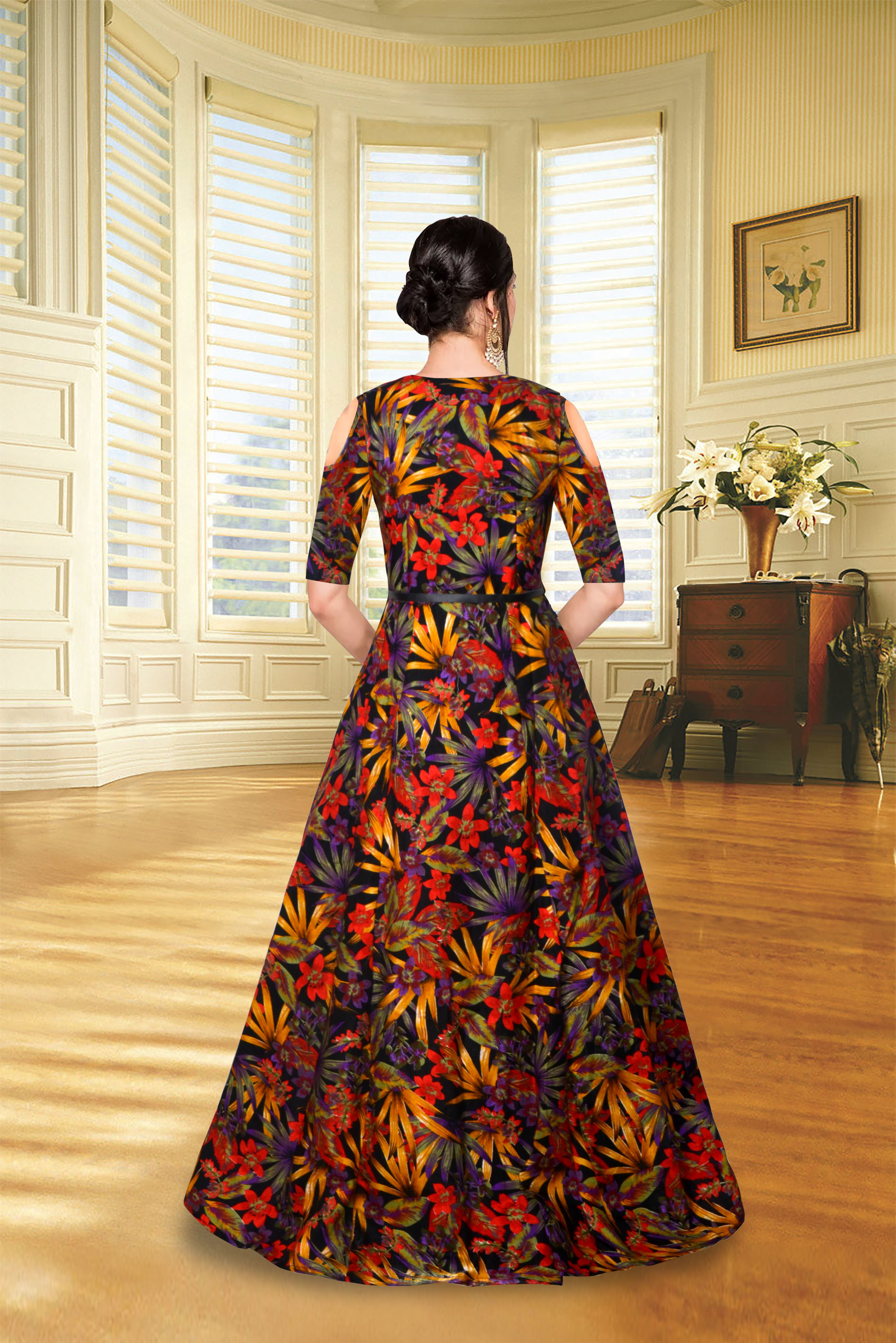 Designer Party Wear Black Frock Suit - Satin, 56 Inch Length | Classic  Indian Printed Design, Short Sleeves, Washable, All Season Wear at 799.00  INR in Surat | Tfunny Fashion