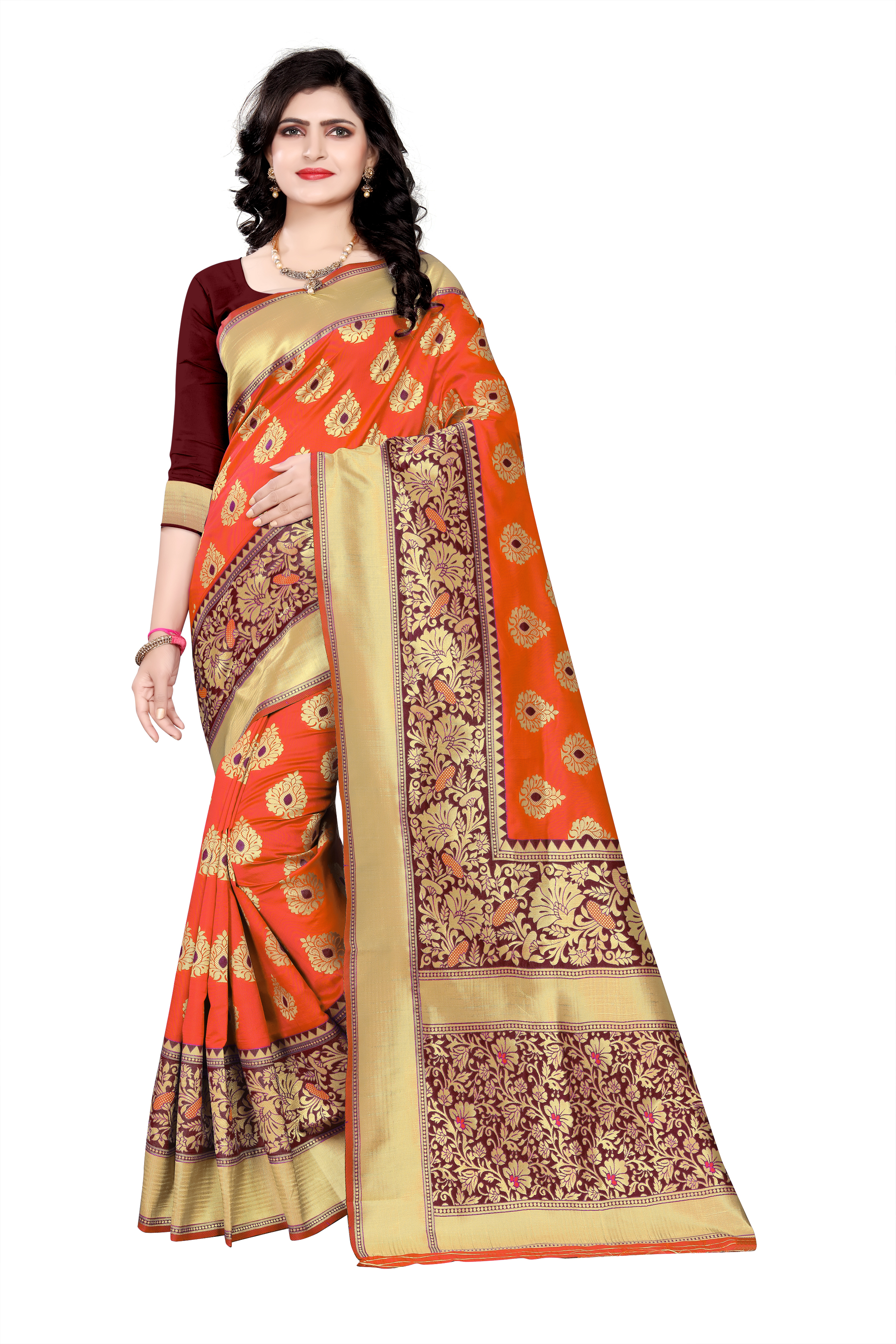 Handloom Silk Saree - Exclusive Floral Print With Beautiful Palav Border, 6 Vibrant Colors