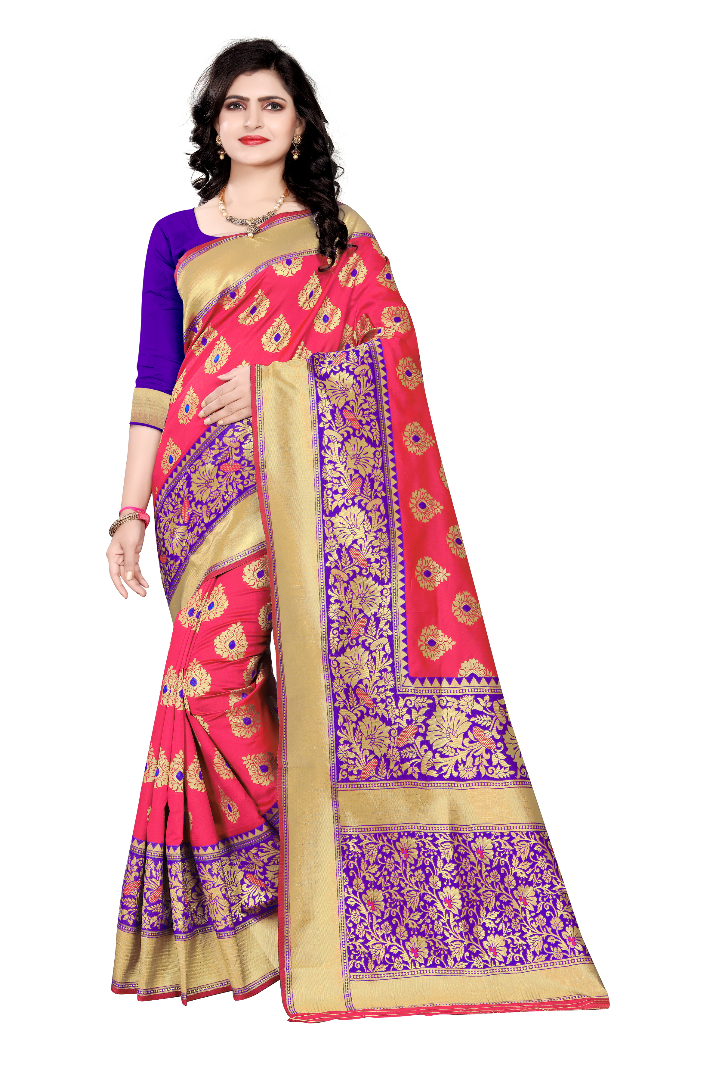 Handloom Silk Saree - Exclusive Floral Print With Beautiful Palav Border, 6 Vibrant Colors
