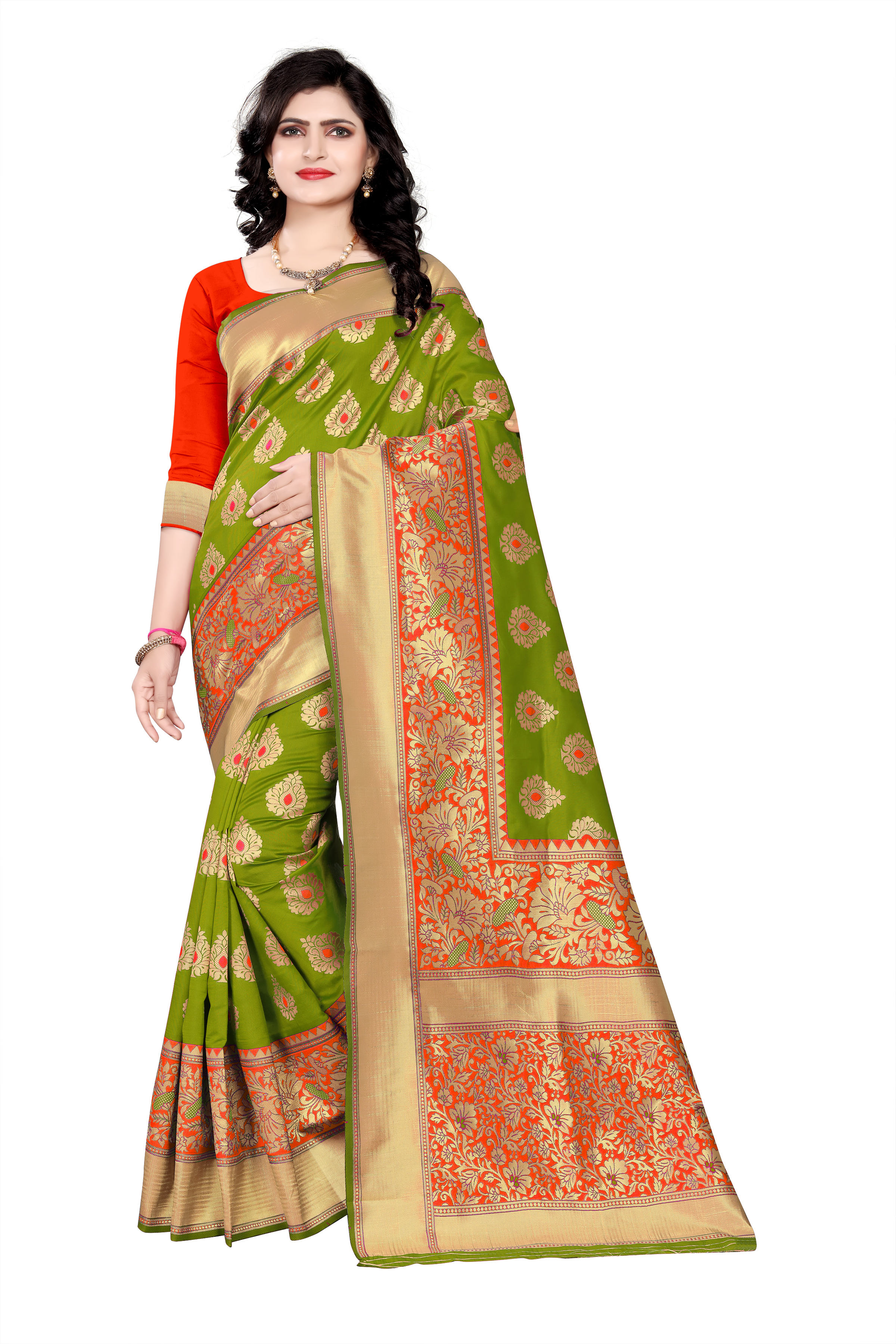 Handloom Silk Saree - Exclusive Floral Print With Beautiful Palav Border, 6 Vibrant Colors
