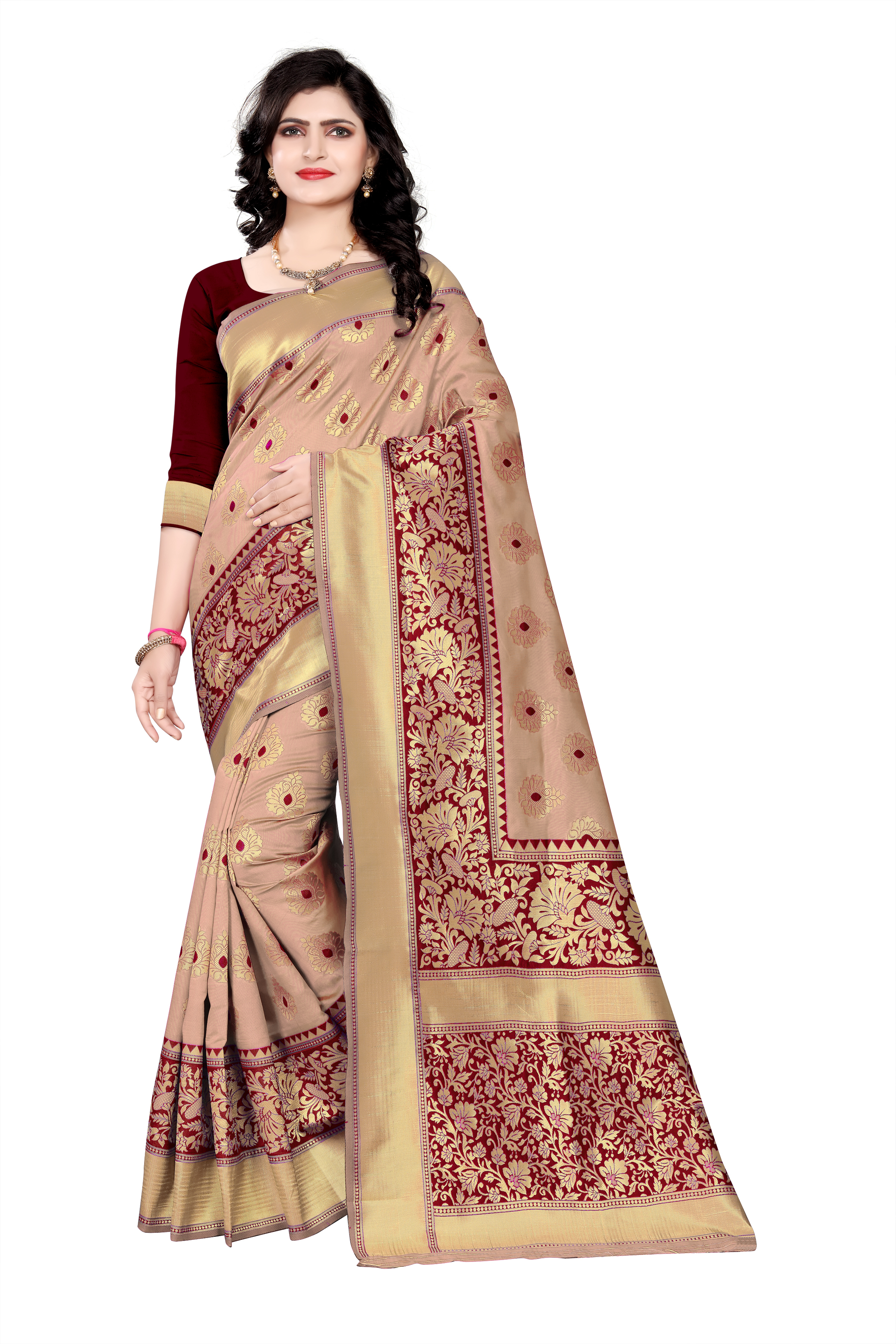Handloom Silk Saree - Exclusive Floral Print With Beautiful Palav Border, 6 Vibrant Colors