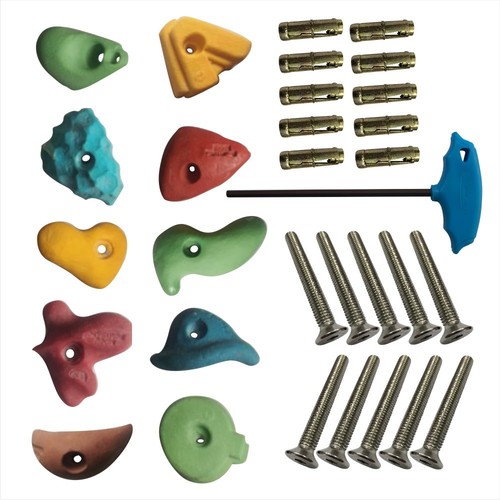 Climbing Holds Set - 4 Inch Heavy Duty Multi-Color, 10 PCs with Fasteners, Bolts & LN Key - Ideal for Professional Sports Climbing, Available in 5 Sizes (XS/S/M/L/XL)
