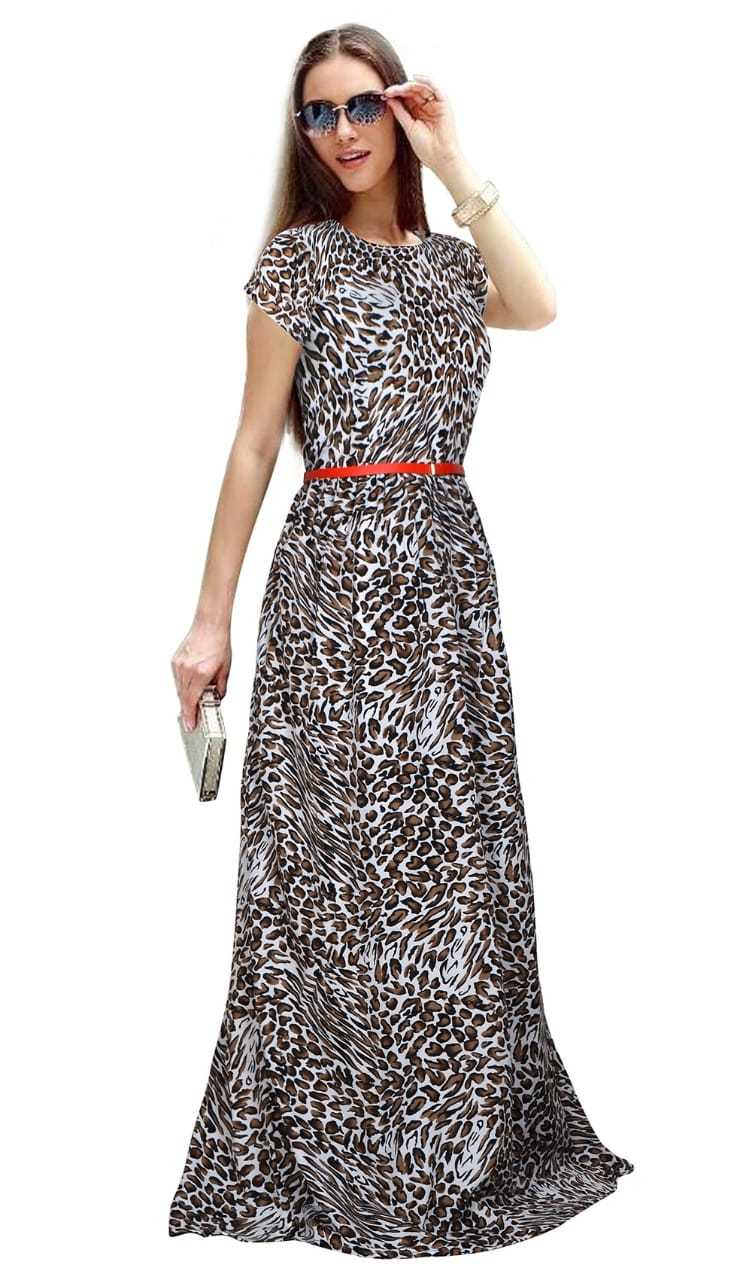 Exclusive Designer Frock Suit - Crepe, 55-56 Inch Length | Chiku Color, Sleeveless, Printed Pattern, No Fade, Washable, All Season