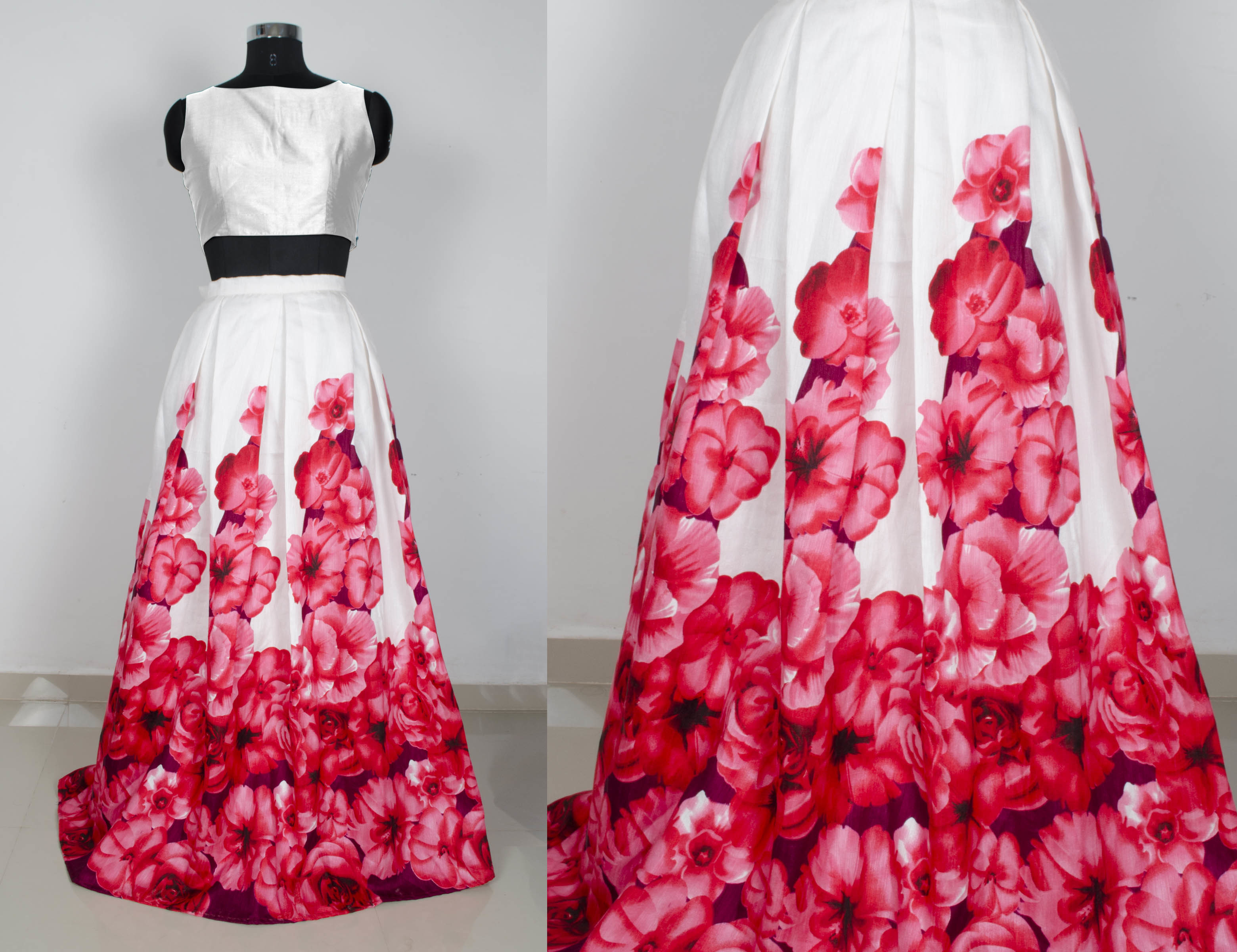 Red Printed Lehenga