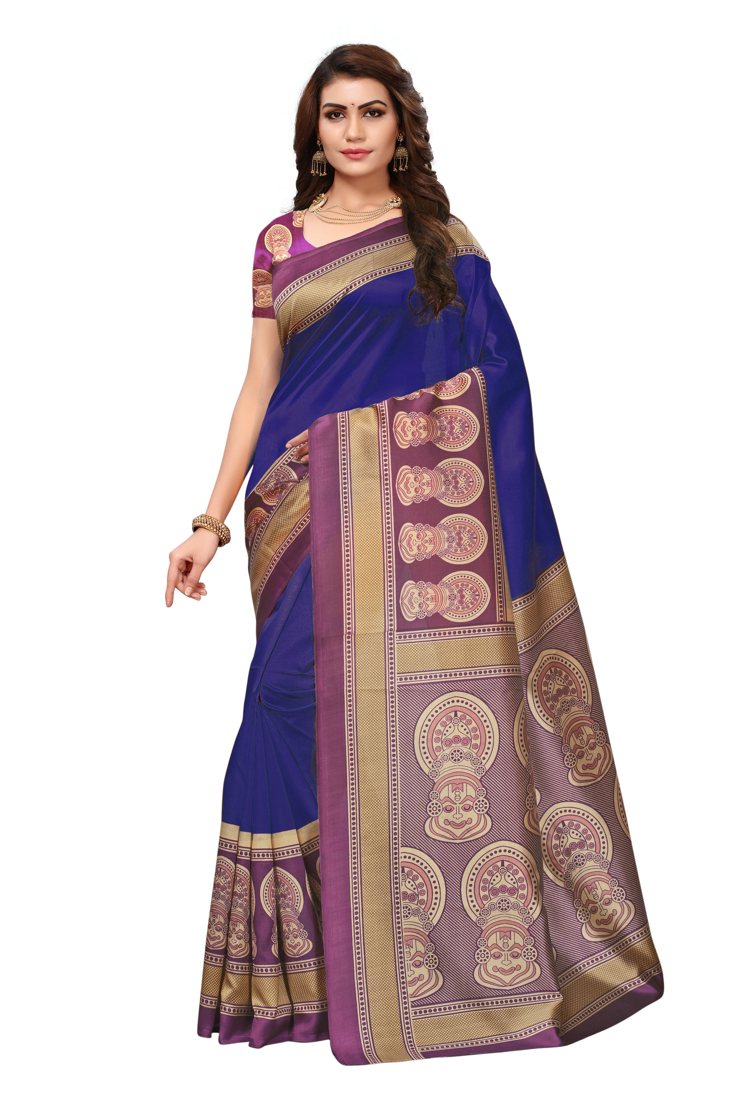 New Avani Silk Saree - Art Silk, 5.5 Mtr Length, Multi Color | Printed Pattern With Elegant Patch Work Design, Blouse 0.8 Mtr Included
