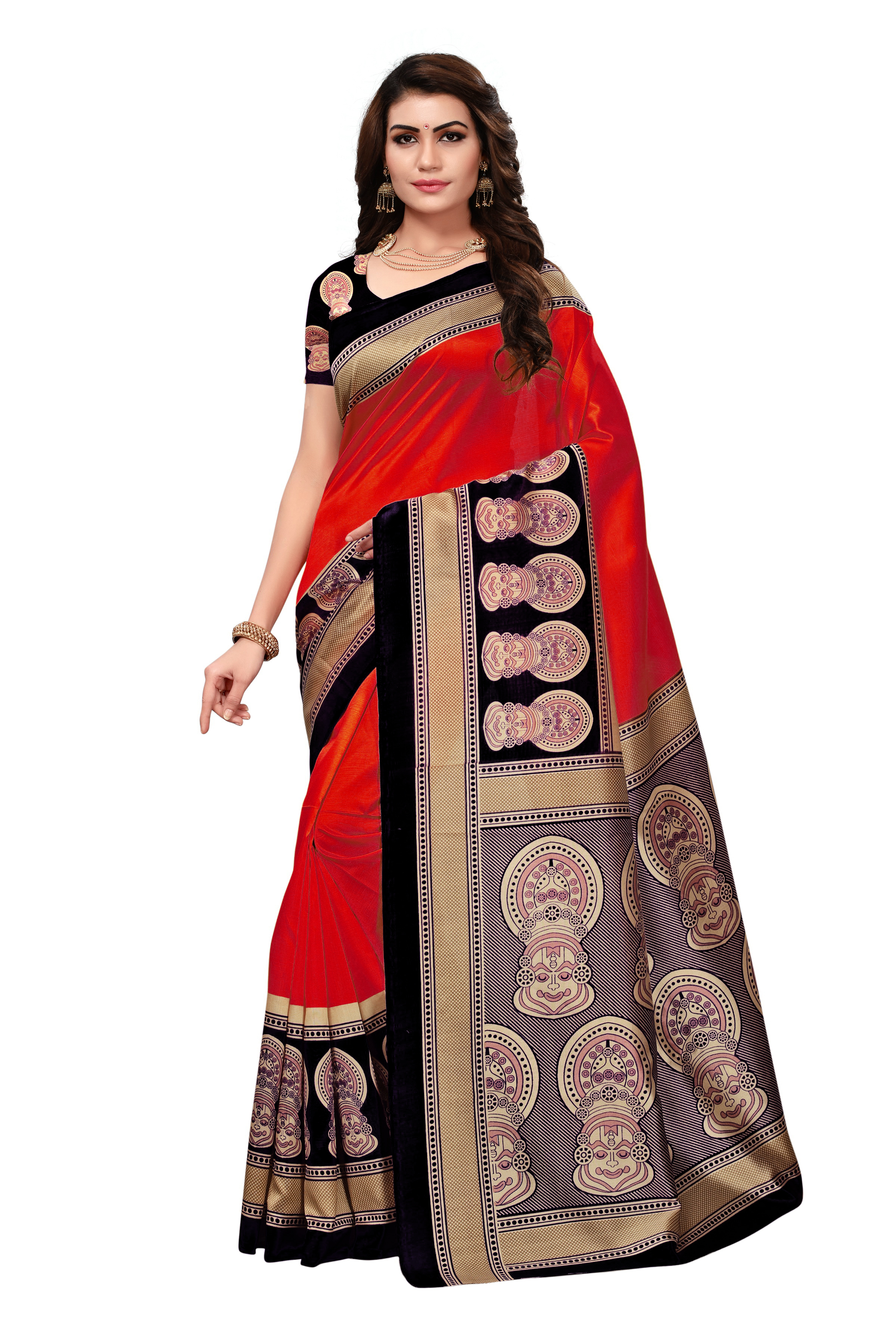 New Avani Silk Saree - Art Silk, 5.5 Mtr Length, Multi Color | Printed Pattern With Elegant Patch Work Design, Blouse 0.8 Mtr Included