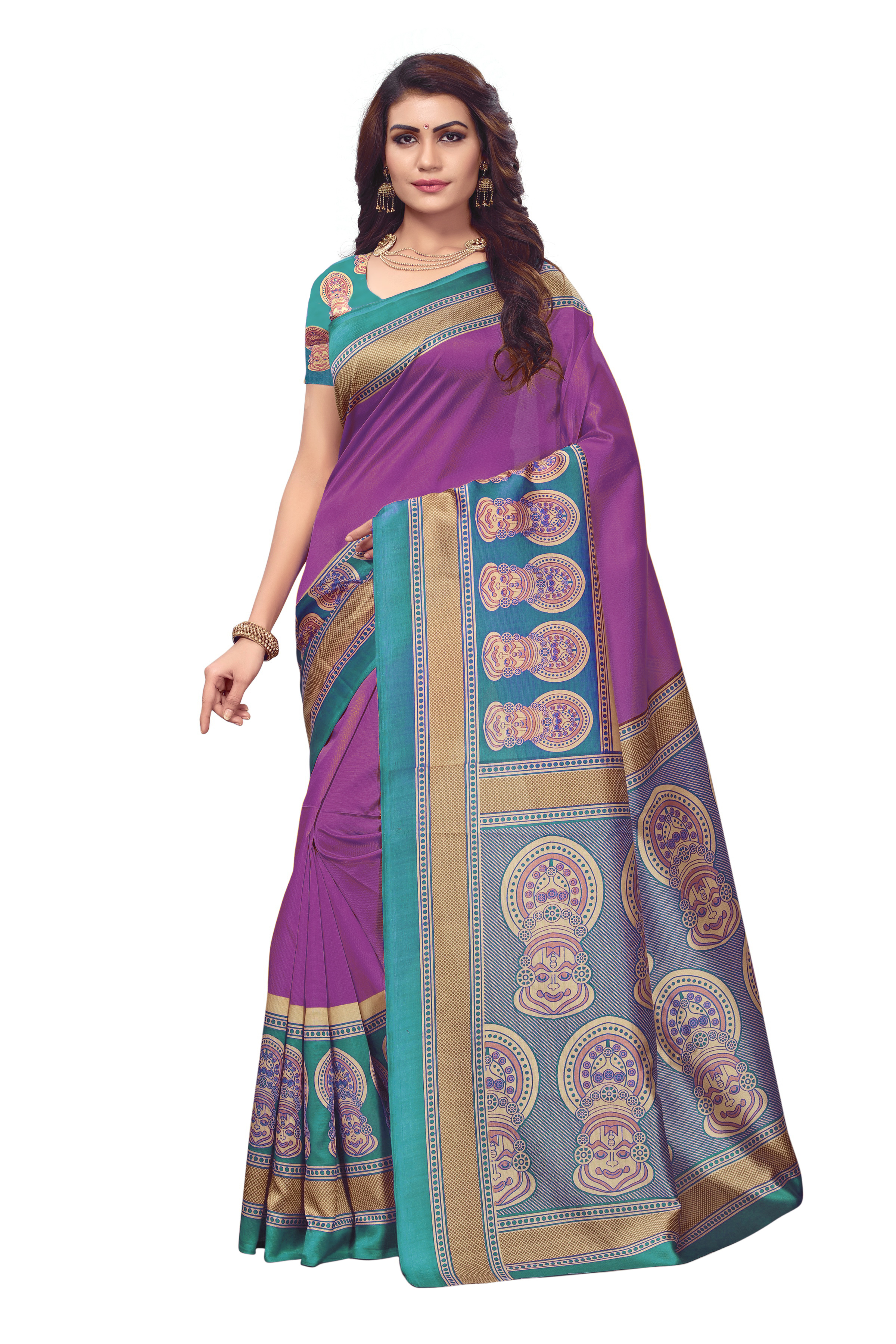 New Avani Silk Saree - Art Silk, 5.5 Mtr Length, Multi Color | Printed Pattern With Elegant Patch Work Design, Blouse 0.8 Mtr Included