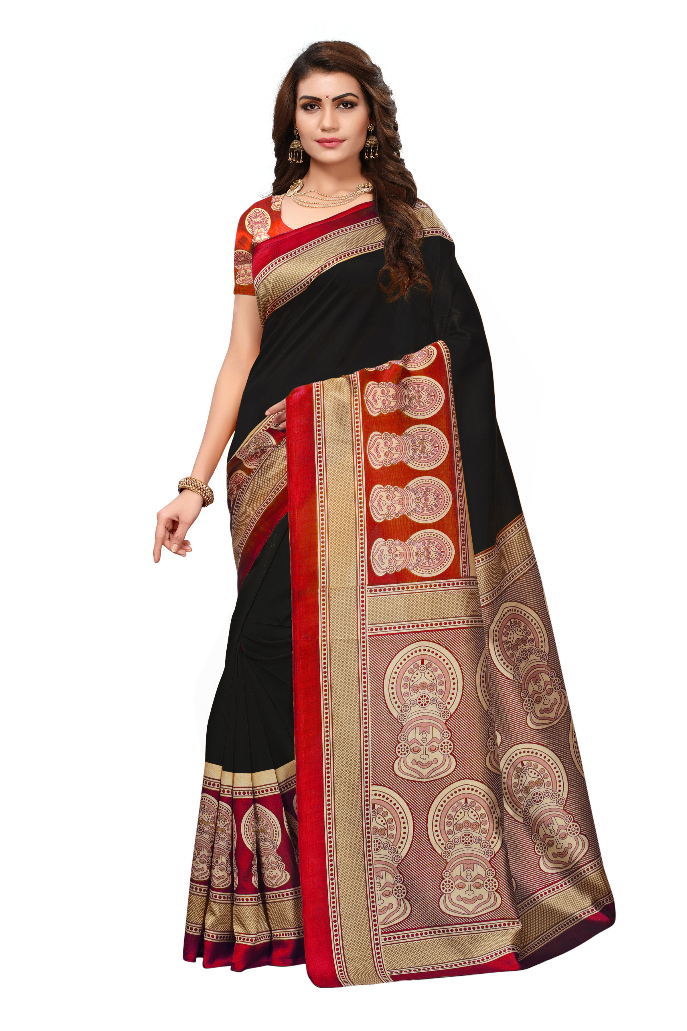 New Avani Silk Saree - Art Silk, 5.5 Mtr Length, Multi Color | Printed Pattern With Elegant Patch Work Design, Blouse 0.8 Mtr Included