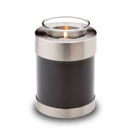 Tealight Art Deco - Brass Material, 5" H X 3.25" D Dimensions, Silver Finish - Small Cremation Urn With Memorial Candle Holder