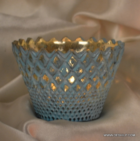 Silver Coated Small T Light Candle Holder - Material: Glass