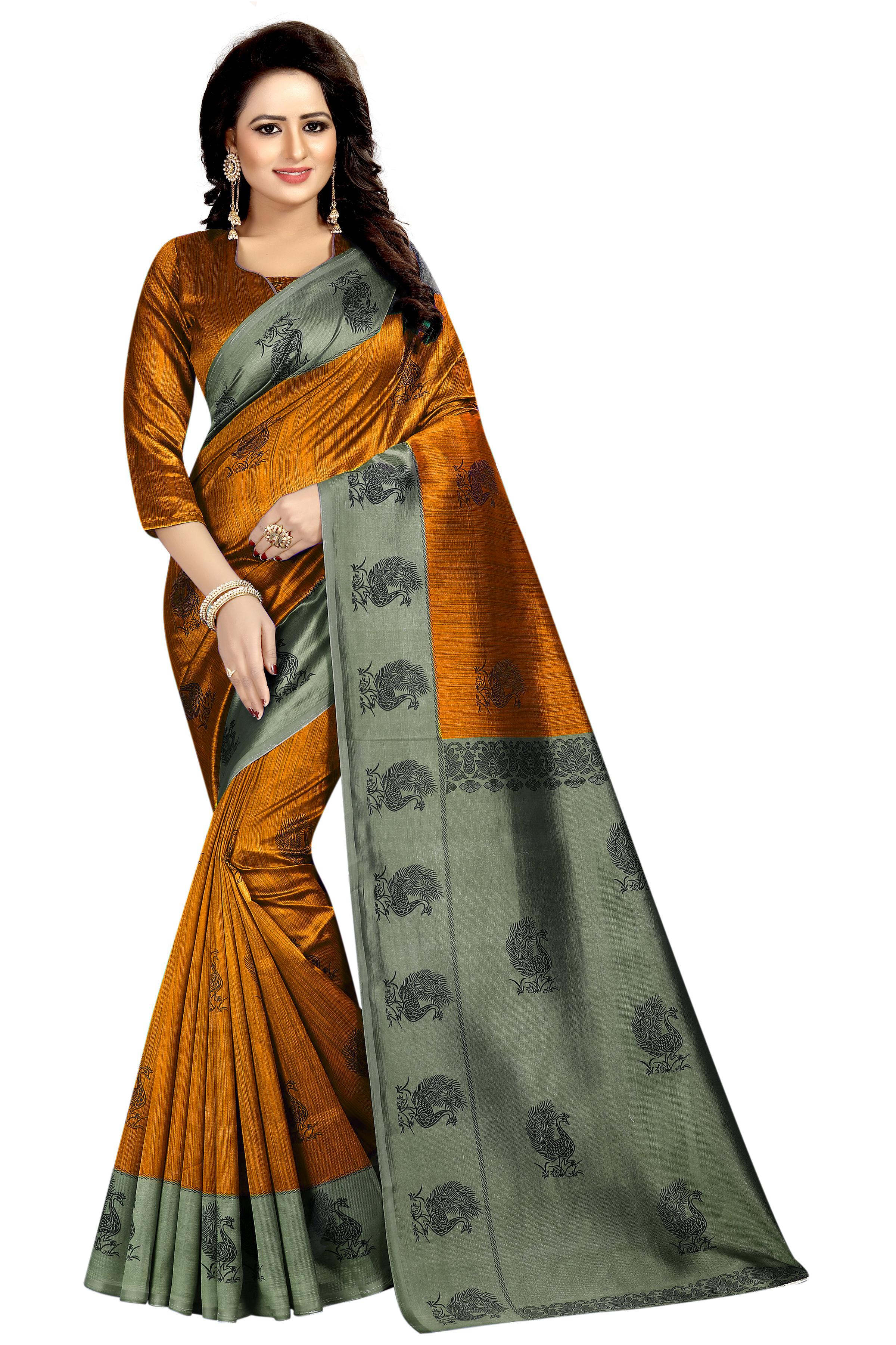 Mayuri Printed Saree - Art Silk, 5.5 Mtr Length, Multi Color | Printed Pattern, Patch Work, 0.8 Mtr Blouse Length, Versatile Elegance