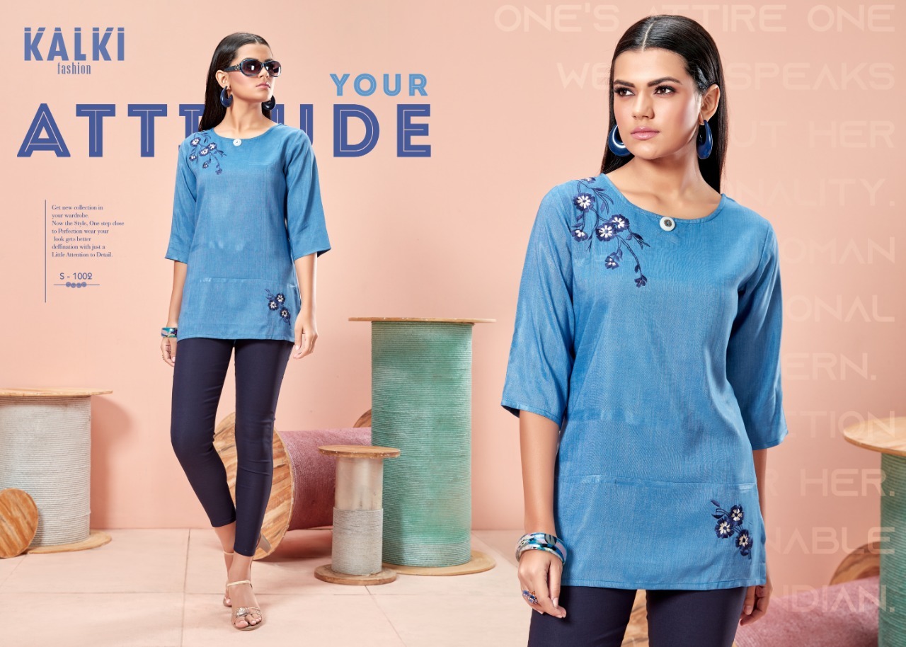 Denim Tops - Pure Silk Fabrics, Size M(38) L(40) Xl(42) Xxl(44), Embroidered Pattern, Breathable, Washable, Waterproof, Short Sleeves