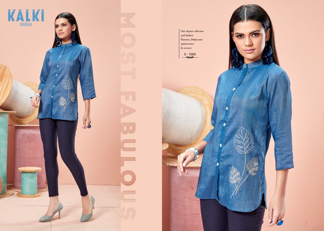Denim Tops - Pure Silk Fabrics, Size M(38) L(40) Xl(42) Xxl(44), Embroidered Pattern, Breathable, Washable, Waterproof, Short Sleeves