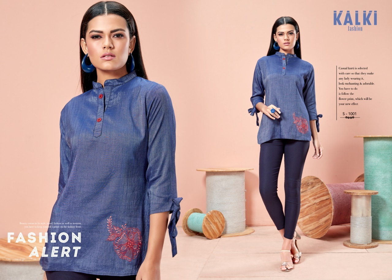 Denim Tops - Pure Silk Fabrics, Size M(38) L(40) Xl(42) Xxl(44), Embroidered Pattern, Breathable, Washable, Waterproof, Short Sleeves