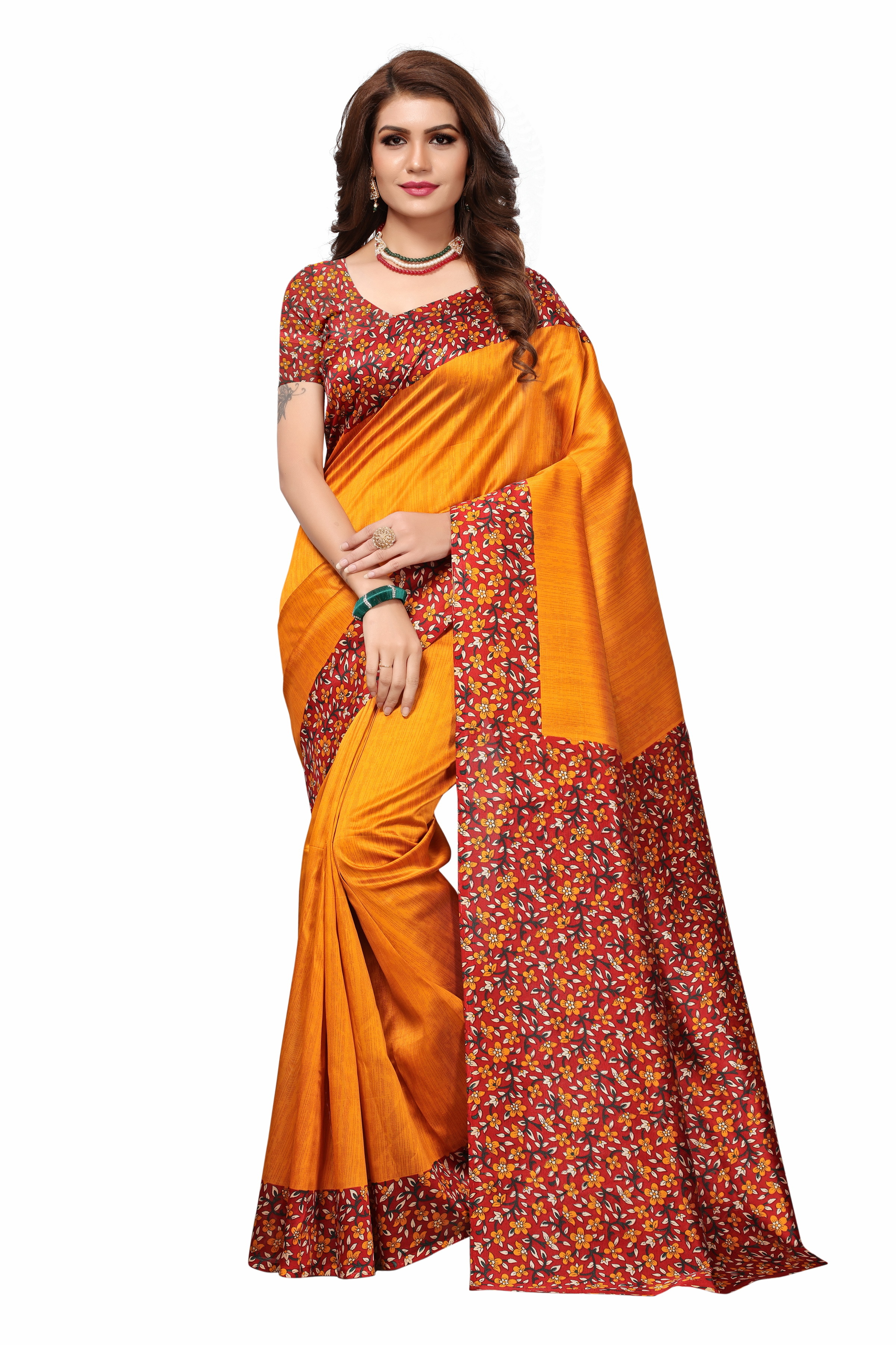 New Sofi Silk Cotton Saree - 5.5 Mtr Length, 0.8 Mtr Blouse | Multi Color Printed Fabric With Patch Work Design