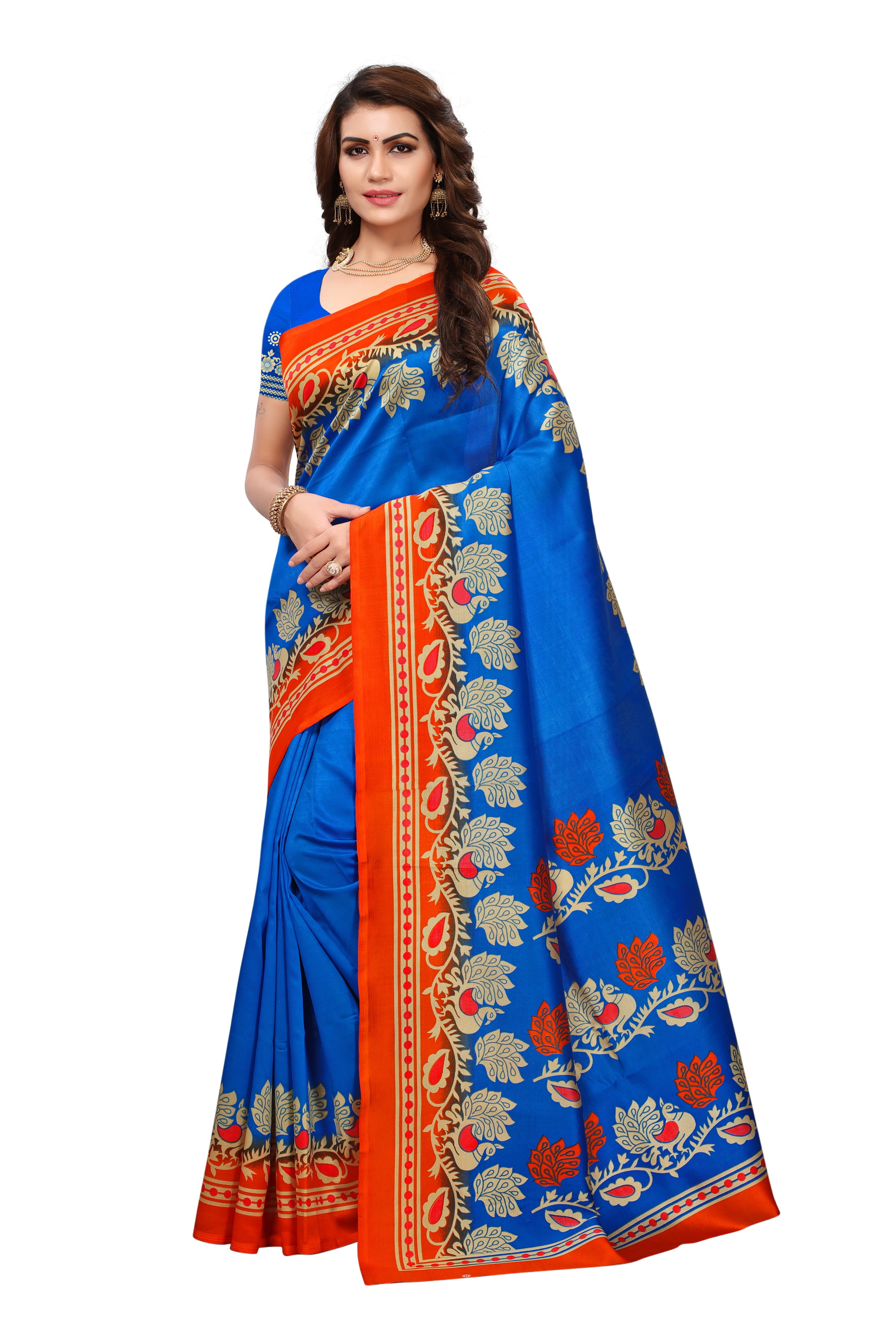 Suhani Cotton Silk Saree - 5.5 Mtr Length, 0.8 Mtr Blouse | Multi Color, Art Silk Fabric, Printed Pattern, Patch Work Detailing