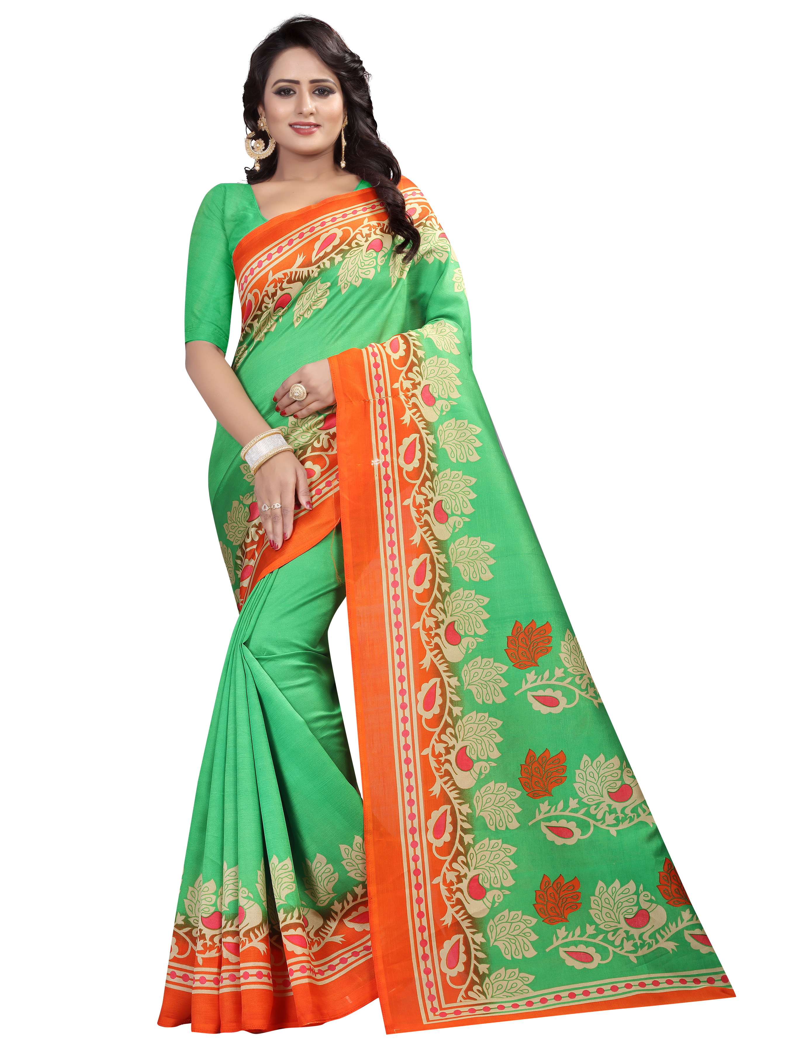 Suhani Cotton Silk Saree - 5.5 Mtr Length, 0.8 Mtr Blouse | Multi Color, Art Silk Fabric, Printed Pattern, Patch Work Detailing