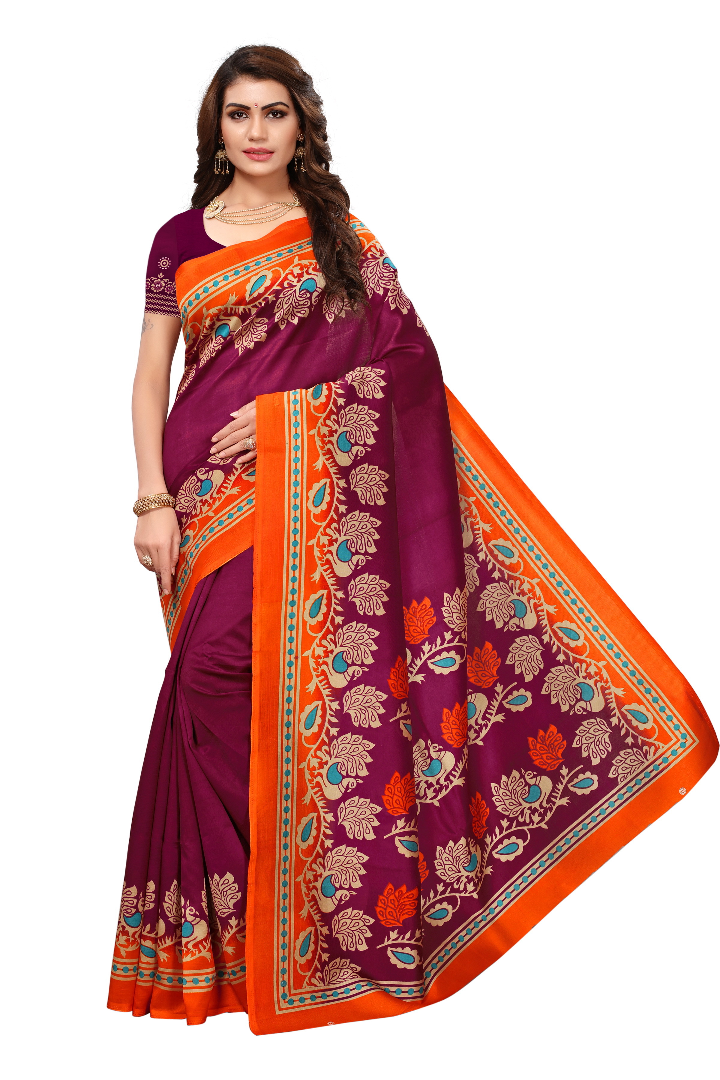 Suhani Cotton Silk Saree - 5.5 Mtr Length, 0.8 Mtr Blouse | Multi Color, Art Silk Fabric, Printed Pattern, Patch Work Detailing