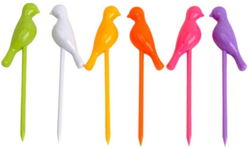 Bird Fruit Fork - Plastic Material, Tree Shape Design, Green Color | Easy To Clean, Classy Style For Dining Table Daccor, 6 Forks In 1 Stand