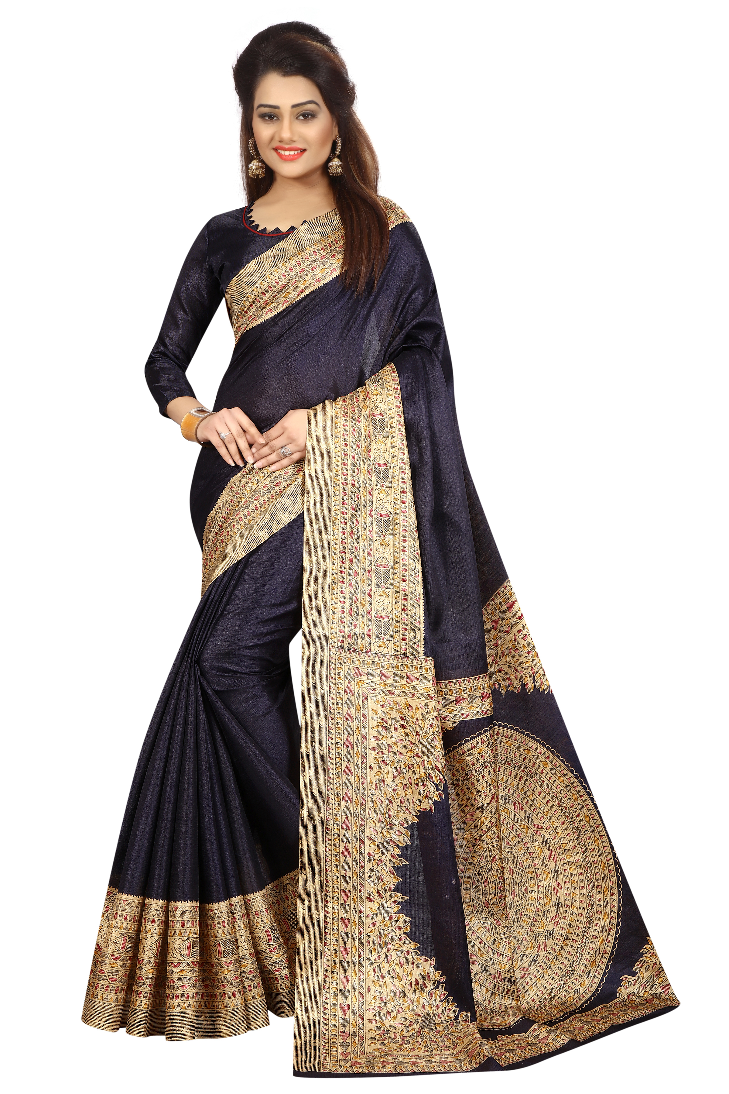 Fish Design Border Kalamkari Silk Saree - Khadi Silk, 5.5 Mtr Length, 0.8 Mtr Blouse, Black, Mustard, Navy, Rama, Wine, Maroon | Printed Pattern, Lace Closure, Stylish Indian Ethnic Wear