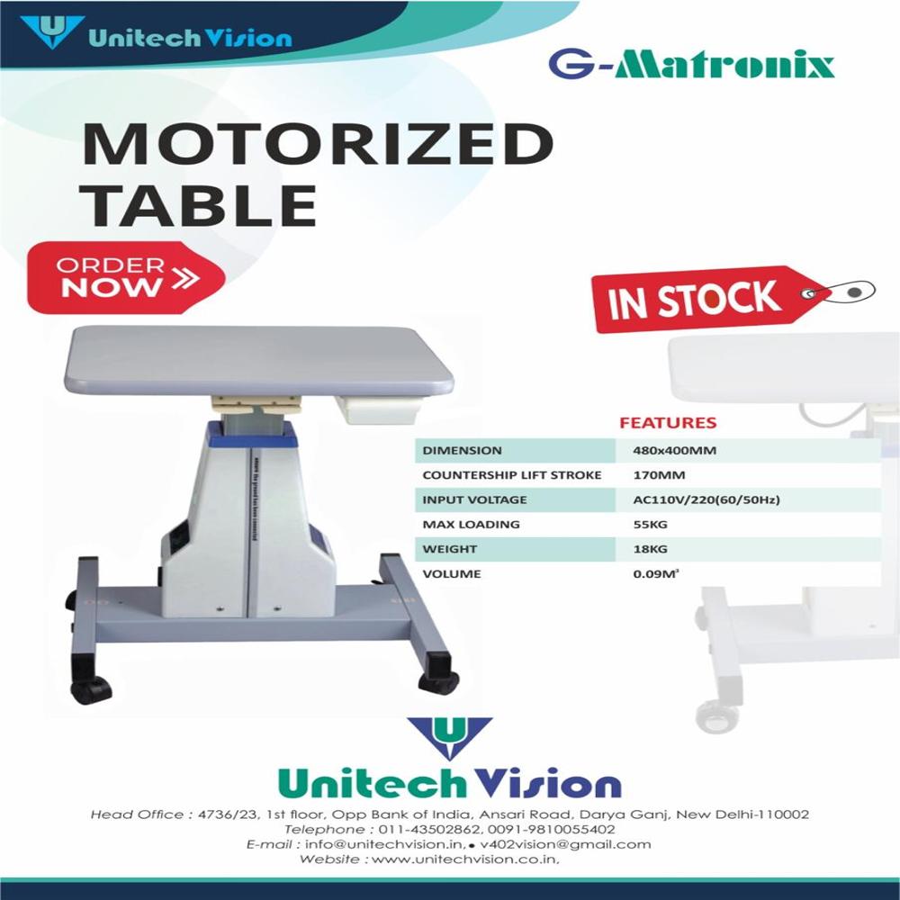 मोटराइज्ड टेबल आयाम (एल* डब्ल्यू* एच): 500 (डब्ल्यू) X 500 (डी) X 570 (एच) मीटर (एम)