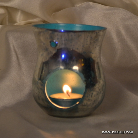 Silver Finish Glass Aroma Candle - Handmade Glass, Antique Imitation Style | Meticulous Craftsmanship, Elegant Decorative Use, Ideal For Gifts And Home Decoration