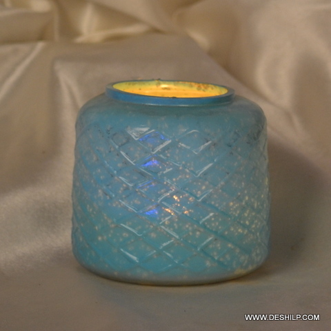 Beautiful Glass And Mosaic Candle Votive - Handmade Glass & Metal, Silver Finish With Antique Imitation Design | Ideal For Art & Collectibles, Wedding Decoration, Promotional Gifts, Ceremony Or Party Decoration