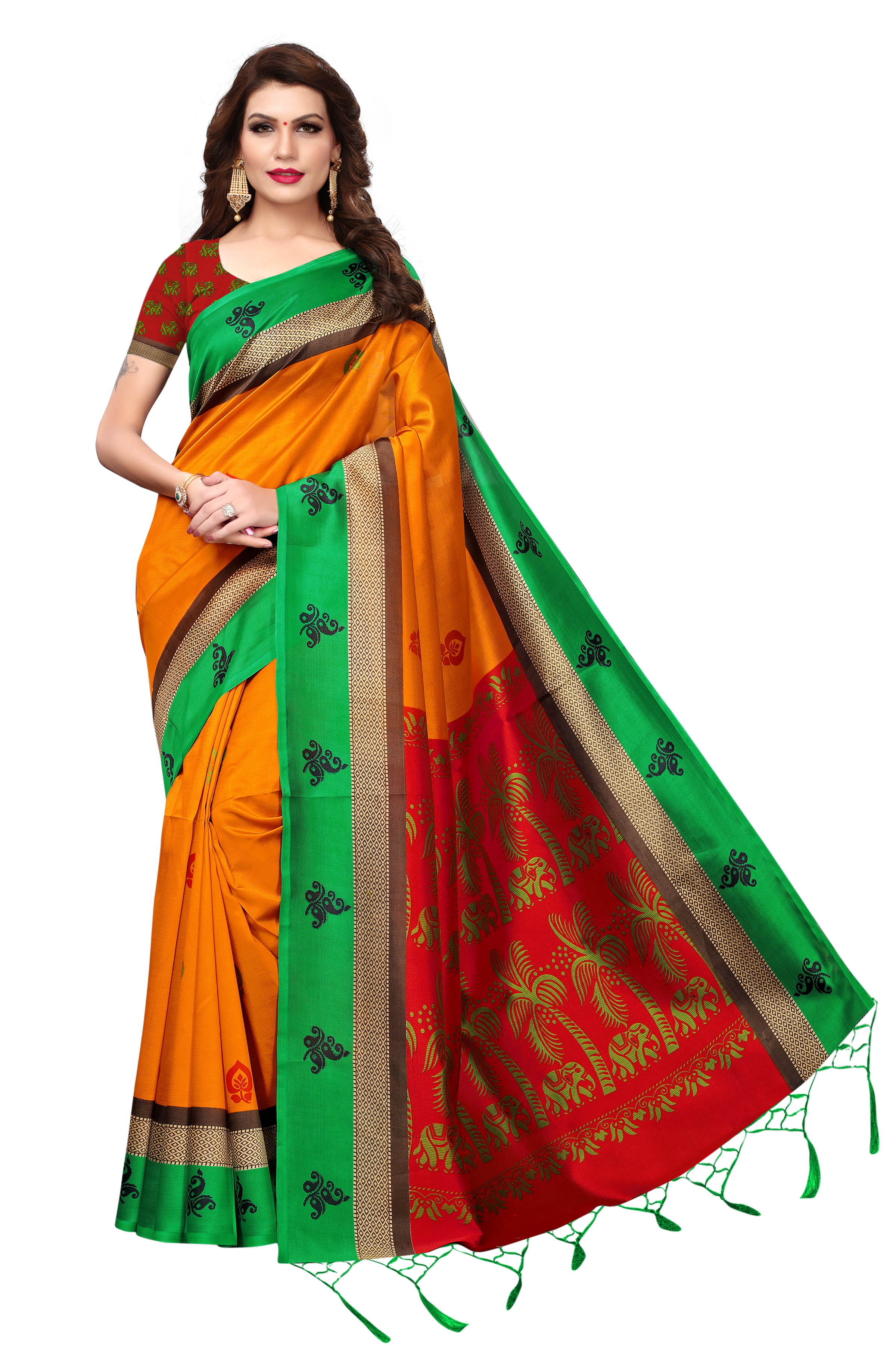 Coconut Silk Saree - Art Silk, 5.5 Mtr Length, Multi Color | Printed Pattern With Elegant Patch Work