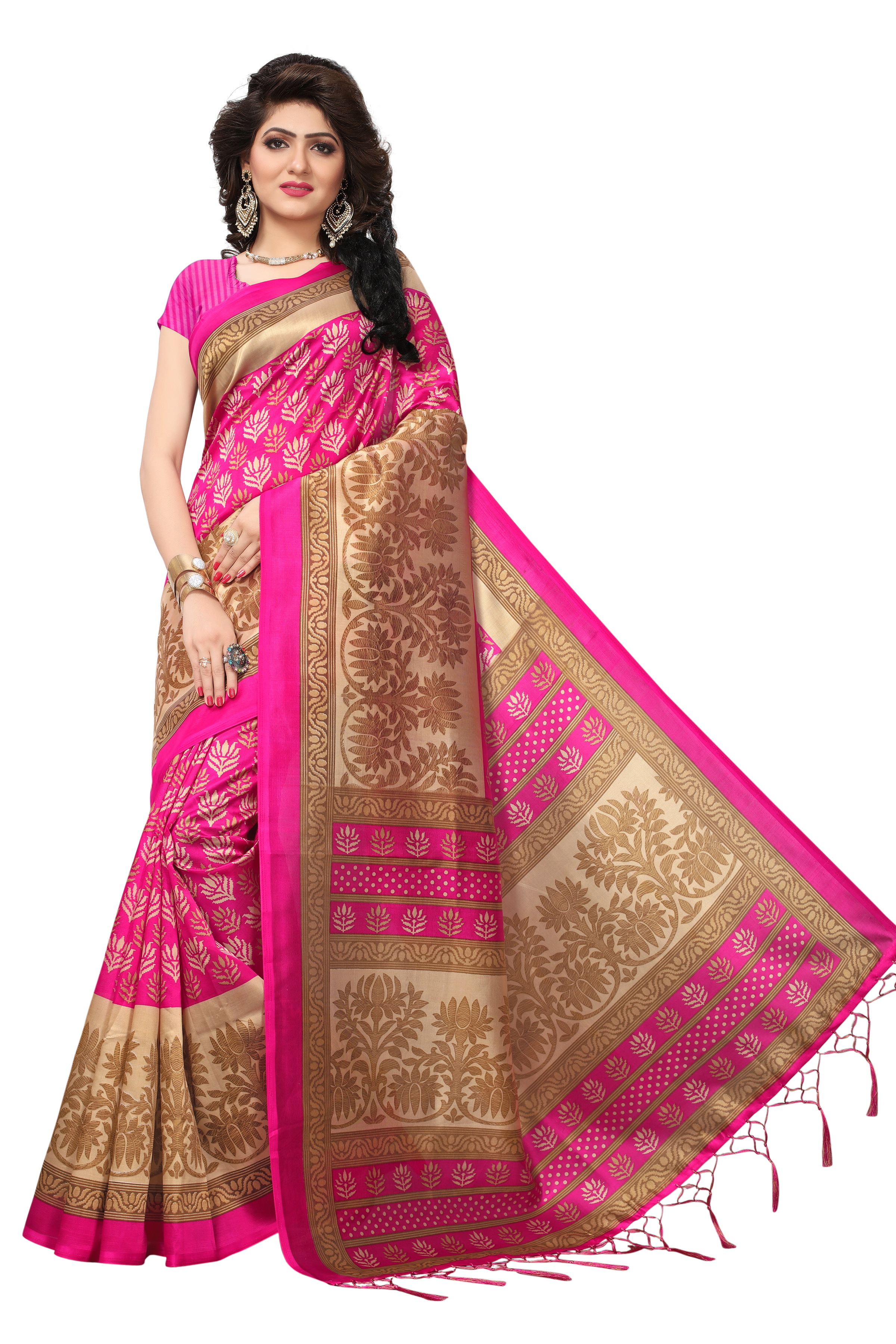 Pattu Jhalar Silk Saree - Art Silk, 5.5 Mtr Length, 0.8 Mtr Blouse | Multi Color, Printed Pattern, Stone Work Finish