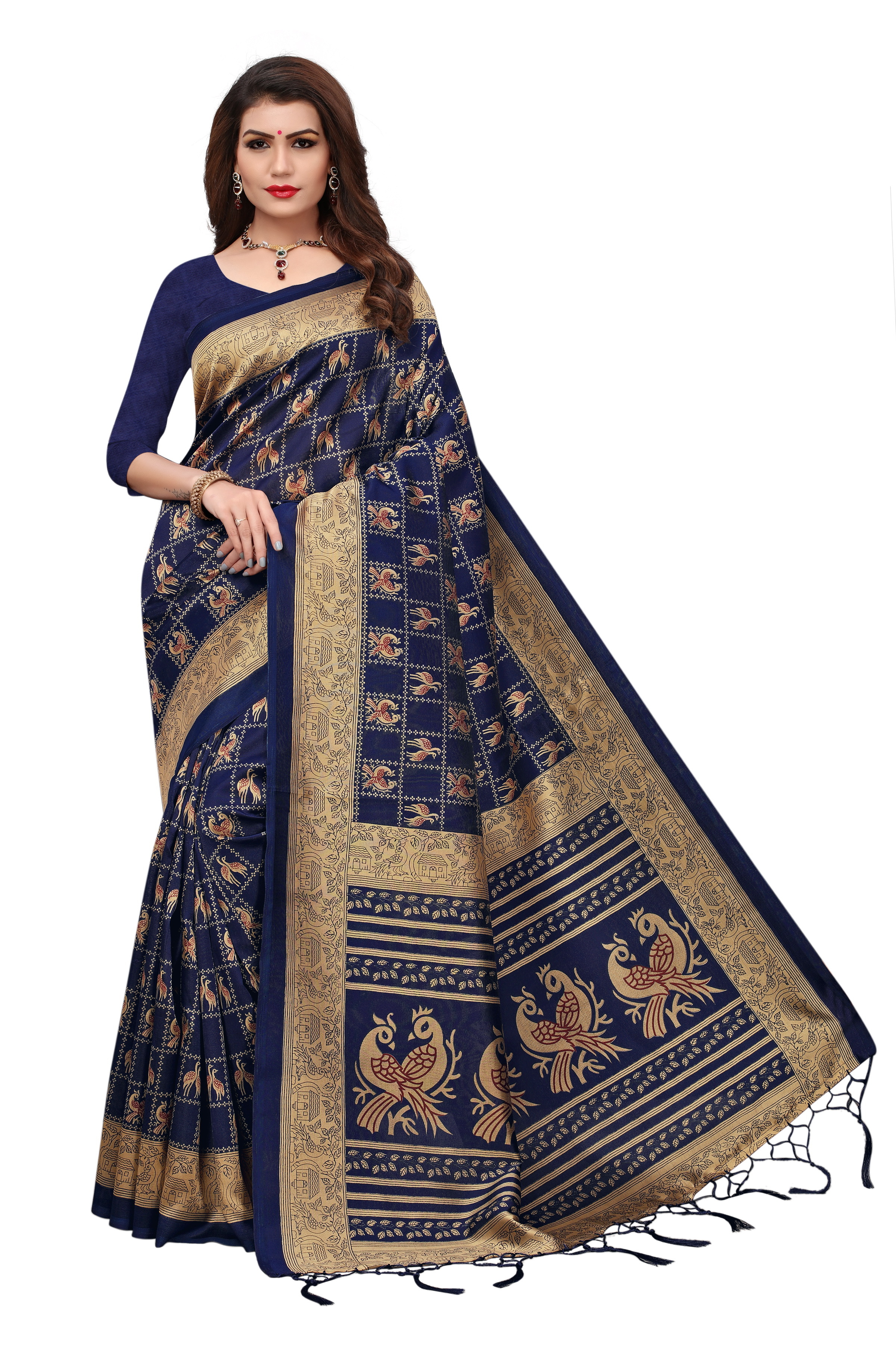Pattu Jhalar Silk Saree - Art Silk, 5.5 Mtr Length, 0.8 Mtr Blouse | Multi Color, Printed Pattern, Stone Work Finish