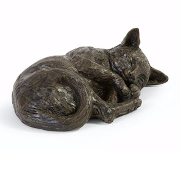 Sweet Kitty Cat Urn - Brass Metal, 7.5" H | Silver Finish, Bottom Loading Design