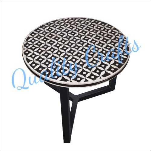 बोन इनले गोल स्टूल