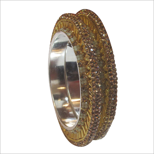 Ladies Fashionable Bangle Set - Brass with Glass Stones, Polished Finish for Weddings and Parties, Lightweight and Comfortable Design