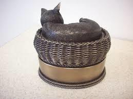 Cat In Basket Urn - Resin Material, Customized Size, Brass Color | Enamel Finish, Religious Style, Secure Four-screw Base