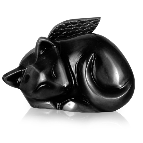 Metal Silver Cat Cremation Urn With Base
