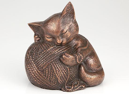 Metal Silver Cat Cremation Urn With Base