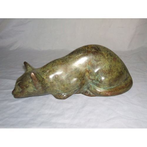 Sleeping Angel Cat Cremation Urn - Polymer And Resin With Bronze Filler, Brass Color And Gold Finish, Felted Bottom With Engraved Collar Tag