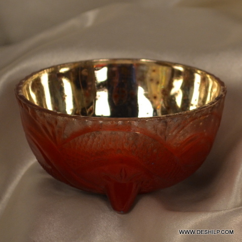 Red Colorful Silver Finish Glass Bowl