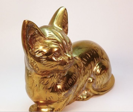 Gold Vintage Brass Cat Figurine