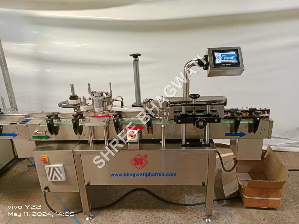 Automatic Self Adhesive Vertical Sticker Labelling Machine - Stainless Steel, 1950mm (L) x 950mm (W), Adjustable Height 800-850mm | Automatic, PLC Control, Output Up to 40 Bottles/Min, 1 Year Warranty
