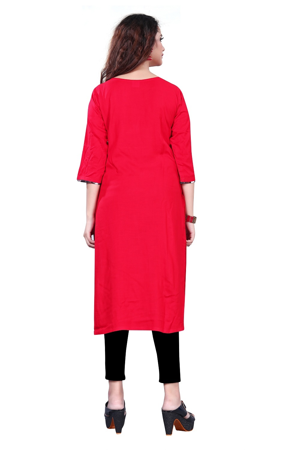 Modern Kurti - Rayon Fabric, Red Color With Exclusive Printed Design | Half Sleeve, Latest Neck Pattern, Washable For Girls