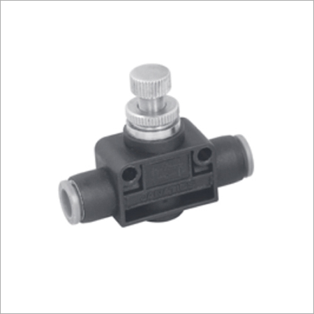 Flow Control Valve Inline Type - Brass, Acetal, Nitrile, 3-5 Inch Size, Silver & Black | 8 Needle Rotations, Max Pressure 10 Bar, Compatible with Nylon & Polyurethane Tubes