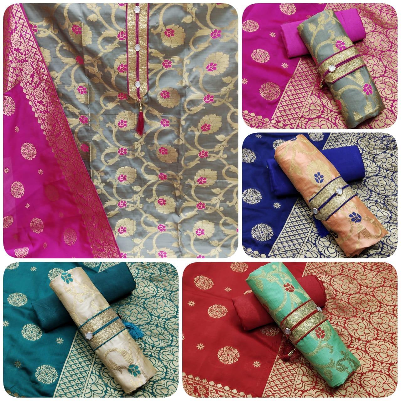 Multy Banarasi Jacard Fabric Unstitched Dress Materials