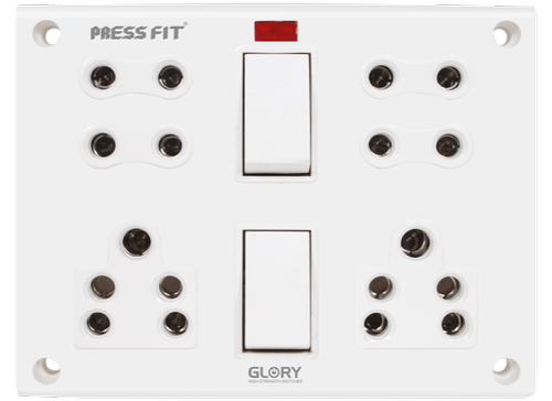 Pressfit - Glory 11-in-1 Switch Socket Combined - Plastic, Color: White | Ideal for Heavy Electrical Use, No Shutter, 240 Voltage Rated
