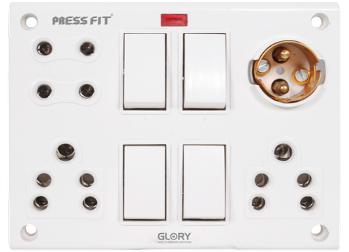 Pressfit - Glory 12-in-1 Switch Socket Combined - Plastic Material, 240 Voltage, White Color, No Shutter for Secure Electrical Fitting