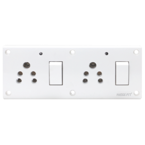 Pressfit - Glory 8-in-1 Switch Socket Combined - Plastic, Universal 2/3 Pin, White Color, 16 Amp Current Rating, Shutter Lock Feature
