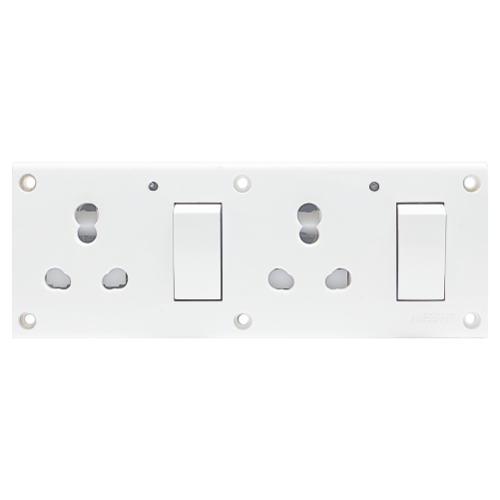 Pressfit - Glory 8-in-1 16 Amp Universal Switch Socket Combined - Plastic Material, White Color, 2/3 Pin Types, Shutter Lock Feature